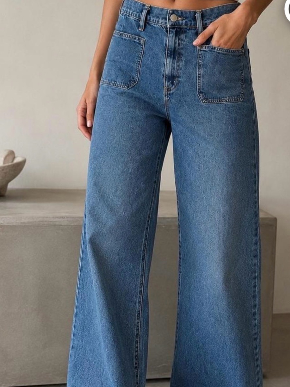 High-Waist Wide Leg Women's Jeans - Blue